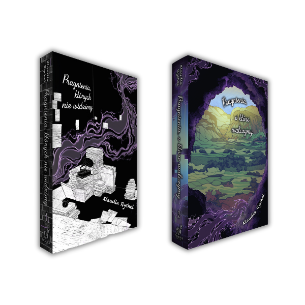 zawartość pakietu - okładki z grzbietem - książka "Pragnienia, których nie widzimy" i książka "Pragnienia, o które walczymy"
